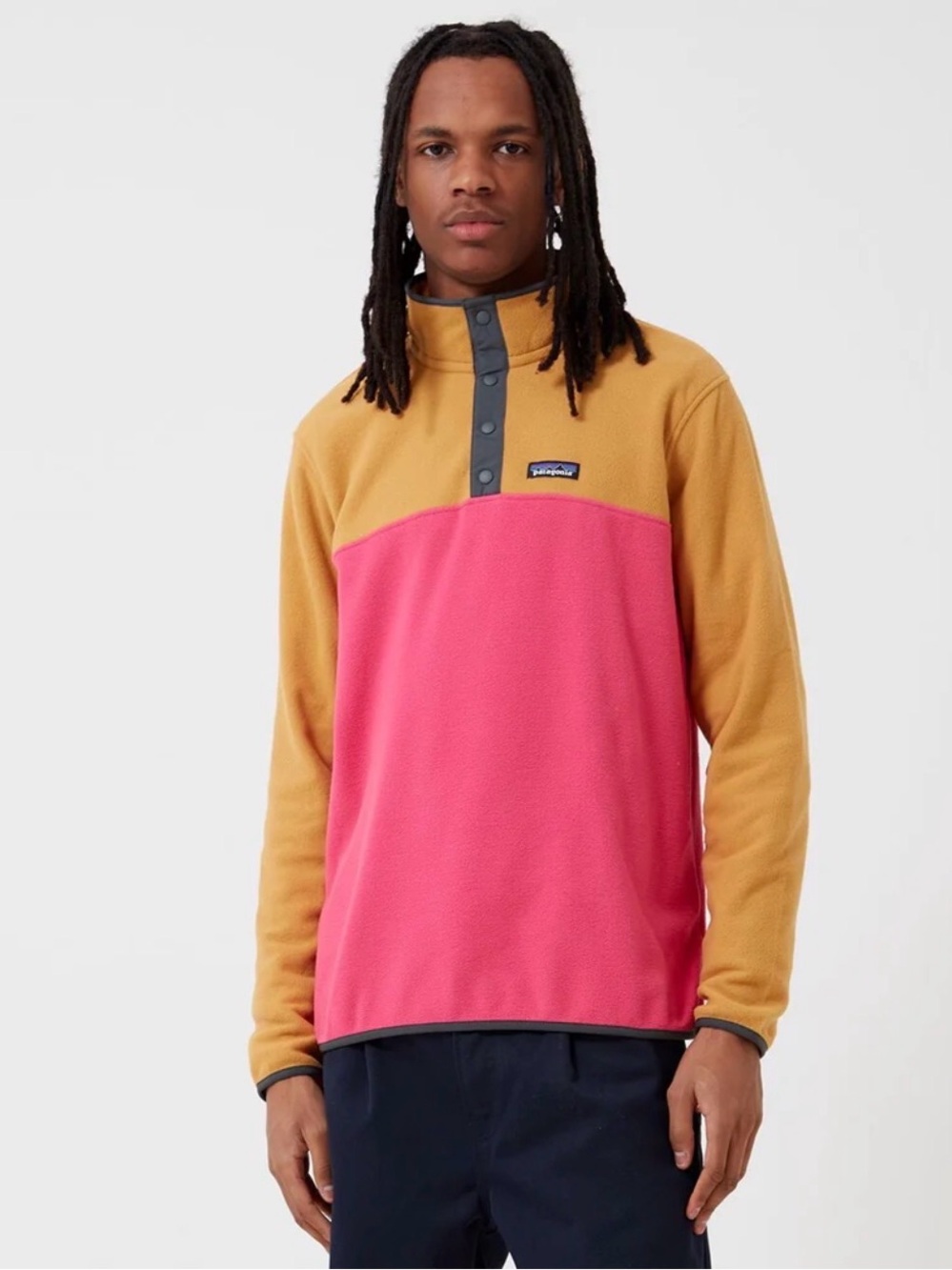 Patagonia Men’s Two-Tone micro D Snap-T Fleece Pullover Mustard Pink sz large